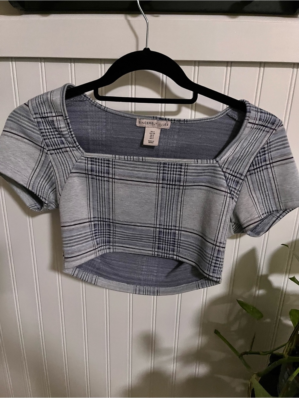 Sincerly Jules Light Blue Plaid Square Neck Crop Top